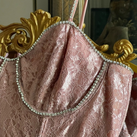 For Love and Lemons Shai Lace Gown in Blush Pink with Rhinestone Detail NWT - Picture 3 of 16